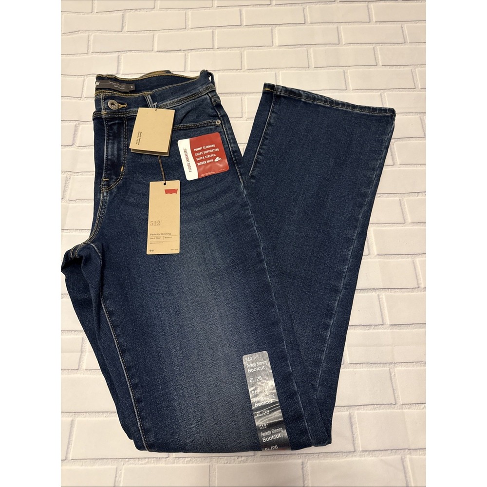 Levis 512 Perfectly Slimming Bootcut Jeans Blue Womens Size 6L / 28 BNWT